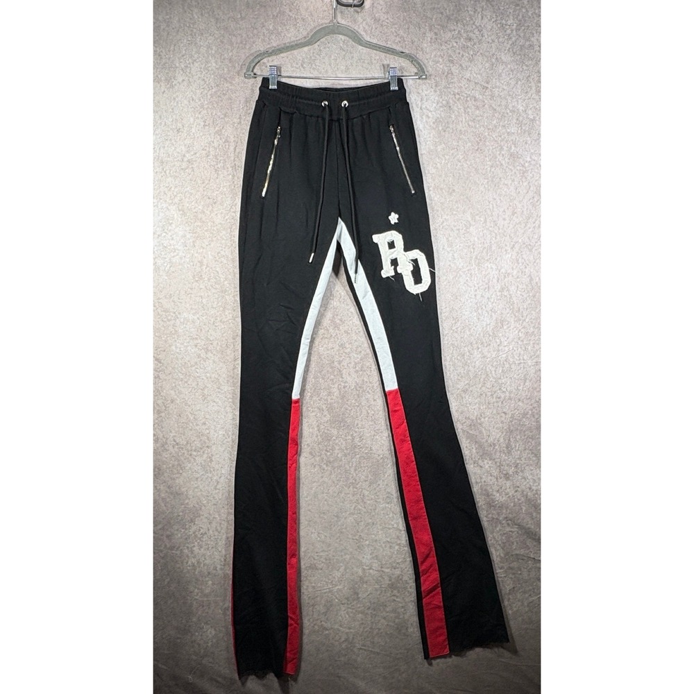 Rockstar Original Sweatpants Mens Small Black RO Logo Flare Colorblock Stripe